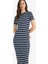 Bodycon Vücudu Saran Bisiklet Yaka Çizgili Fitilli Kaşkorse Kısa Kollu Midi Yazlık Elbise E8988AX25SM 10