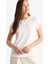 Bağcıklı Yaka Bürümcük Kısa Kollu Tişört F2767AX25SM 11