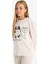 Kız Çocuk Pijama Takımı Köpek Baskılı Uzun Kollu Üst Desenli Uzun Alt F1084A825AU 10