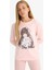 Kız Çocuk Pijama Takımı Baskılı Uzun Kollu Üst Desenli Uzun Alt F6169A825AU 11