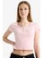 Coool Fitted Yuvarlak Yaka Crop Fitilli Kaşkorse Kısa Kollu Tişört F5185AX25SM 10