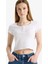 Coool Fitted Yuvarlak Yaka Fitilli Kaşkorse Kısa Kollu Beyaz Tişört F5185AX25SM 7