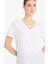 Regular Fit V Yaka Basic Düz Penye Kısa Kollu Tişört F4208AXNS 7