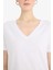 Regular Fit V Yaka Basic Düz Penye Kısa Kollu Tişört F4208AXNS 11