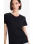 Slim Fit Dar Kesim V Yaka Basic Düz Ribana Kısa Kollu Siyah Tişört I1080AZ25AU 10