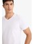 Slim Fit Dar Kesim V Yaka Üst D6187AX25WN 13