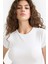 Slim Fit Dar Kesim Bisiklet Yaka Basic Düz Beyaz Kısa Kollu Tişört F7768AX25AU 11