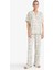 Pijama Takımı Regular Fit Viskon Desenli Kısa Kollu Üst Uzun Alt-Fall in Love F7556AX25AU 8