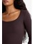 Slim Fit Dar Kesim Yuvarlak Yaka Basic Düz Fitilli Kaşkorse Uzun Kollu Tişört E5768AX25AU 11