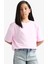 Kız Çocuk Oversize Geniş Kalıp Bisiklet Yaka Basic Düz Kısa Kollu Tişört F8487A825HS 12