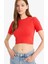 Coool Fitted Crop Basic Düz Kırmızı Kısa Kollu Tişört F8924AX25HS 7