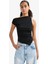 Slim Fit Dar Kesim Tek Omuzlu Ribana Siyah Bluz F2453AX25SM 9