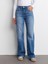 72048 Kırıklı Kumaş Wideleg Denim Pantolon-Mavi 5