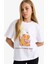 Kız Çocuk Oversize Geniş Kalıp Bisiklet Yaka Baskılı Kısa Kollu Tişört F9722A825HS 13