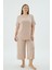 Büyük Beden V Yaka Kısa Kollu Capri Alt Pijama Takımı C7T5N371 2
