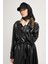 Kadın Siyah Oversize Astarsız Tam Boy Deri Trench 30022 2