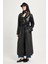 Kadın Siyah Oversize Astarsız Tam Boy Deri Trench 30022 4