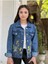 Kız Çocuk Çiçek Nakışlı Kot Ceket-Jeans Ceket/kot Mont-Jeans Mont 3