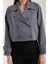 Koyu Gri Kruvaze Yaka Crop Trençkot 5