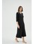 Kadın Dantel Detaylı Uzun Kollu Siyah Midi Gecelik C0T3N071 1