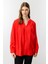 Kadın Büyük Beden Önü Düğmeli Hakim Yaka Bluz 3518 Mercan 1
