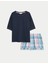 Saf Pamuklu Kareli Kısa Pijama Takımı 11
