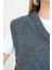 Kadın Antrasit V Yaka Fitilli Kenarlı Kolsuz Süveter 4