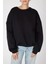 Siyah Bisiklet Yaka Oversize Kadın Sweatshirt 9152M 9