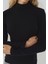 Kadın Ultra Yumuşak Slim Fit Dik Yaka Örme Üst Siyah 2