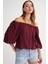 4706 Kadın Sırtı Açık Balon Kol Straplez Bluz Bordo 1
