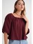 4706 Kadın Sırtı Açık Balon Kol Straplez Bluz Bordo 4