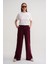 4629 Kadın Bol Paça Yüksek Bel Viskon Palazzo Pantolon Bordo 1
