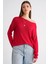 6933 Kadın Kayık Yaka Ince Mevsimlik Triko Kazak Kırmızı 1