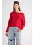 6933 Kadın Kayık Yaka Ince Mevsimlik Triko Kazak Kırmızı 2