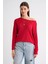 6933 Kadın Kayık Yaka Ince Mevsimlik Triko Kazak Kırmızı 4