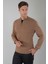 Camel Yarım Balıkçı Yaka Fermuar Detaylı Jakarlı Erkek Triko TR23K23208_D70 1