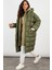 Kadın Haki Kapüşonlu Şişme Uzun Mont MX06 1