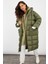 Kadın Haki Kapüşonlu Şişme Uzun Mont MX06 2