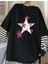 Star Baskılı Unisex Fake Uzun Kollu Siyah T-Shirt 1