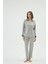 Kadın Düğmeli Saten Yaka Uzun Kollu Gri Pijama Takımı C9T1N961 3