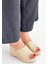 Tlay Bej Hasır Dokumalı Dolgu Topuk Terlik 1