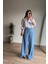 Mavi Beli Lastikli Bol Paça Salaş Model Ince Kot Pantolon 1