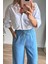 Mavi Beli Lastikli Bol Paça Salaş Model Ince Kot Pantolon 4
