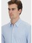 Açık Mavi Çizgili Regular Fit Klasik Pamuk Karışımlı Gömlek 3