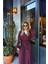 Bordo Önden Büzgülü Düğmeli Astarlı Maxi Oversize Trençkot 1