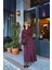 Bordo Önden Büzgülü Düğmeli Astarlı Maxi Oversize Trençkot 3