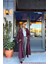 Bordo Önden Büzgülü Düğmeli Astarlı Maxi Oversize Trençkot 5