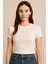 Sıfır Yaka Beyaz Modal Kumaş Kadın Crop 1