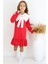 Kız Çocuk Rashel Kırmızı Yakalı Fırfırlı Uzun Kol Keten 23 Nisan 29 Ekim Gösteri Elbisesi 2