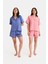 Dream Mavi/pembe Kısa Kollu Şortlu Önden Düğmeli 4 Parça Pijama Takım Set 1